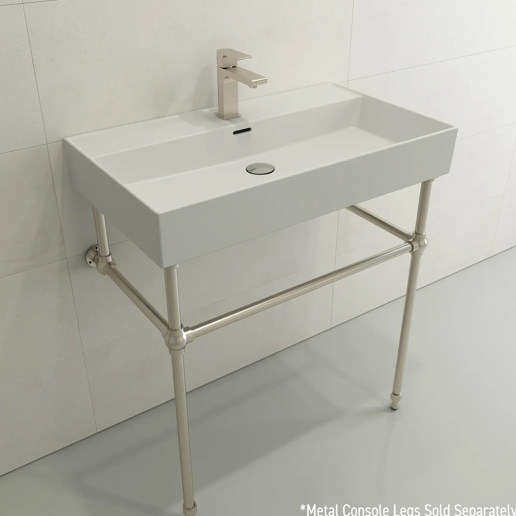 BOCCHI Milano 32" Rectangle Wallmount Fireclay Bathroom Sink, Matte White, Single Faucet Hole, 1377-002-0126