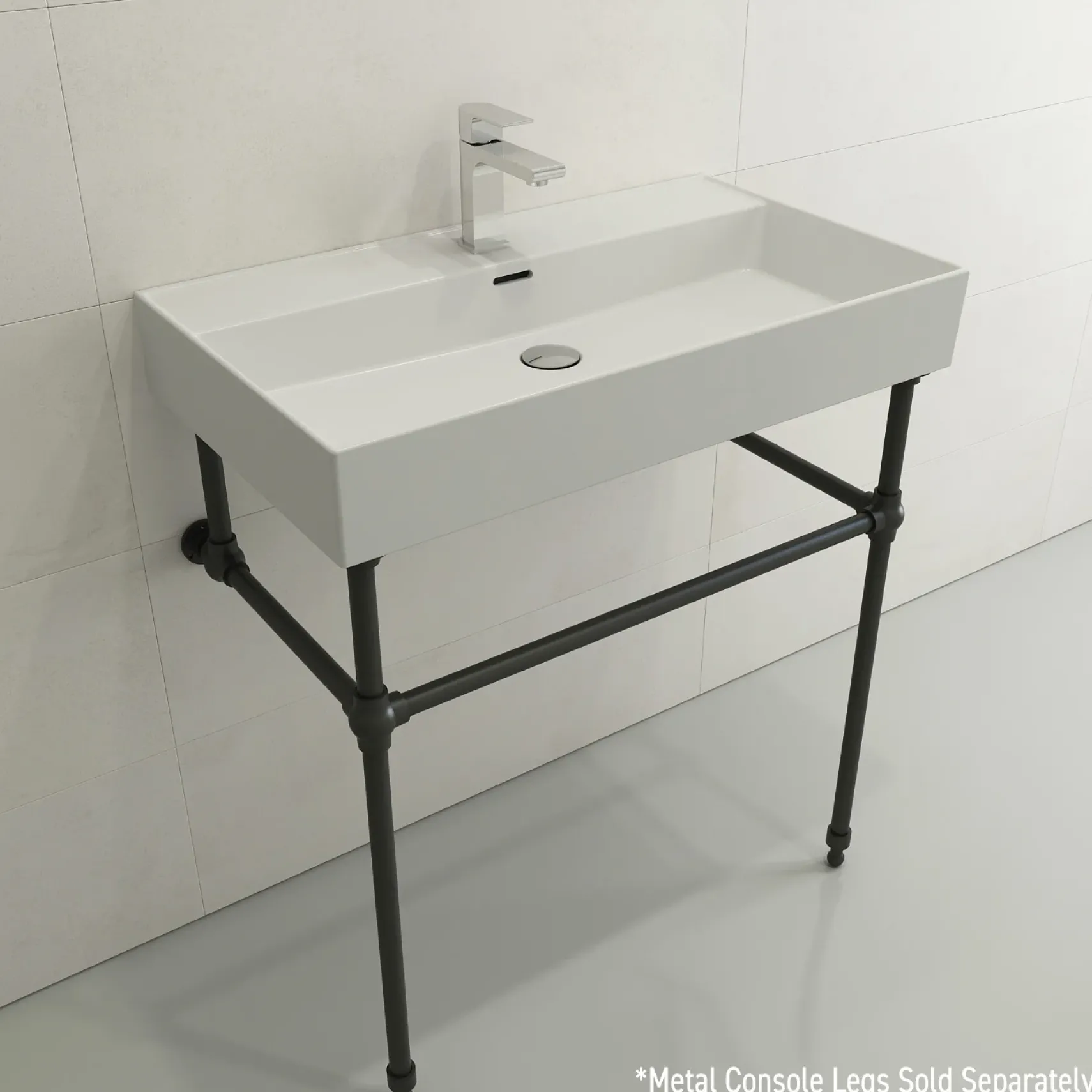 BOCCHI Milano 32" Rectangle Wallmount Fireclay Bathroom Sink, Matte White, Single Faucet Hole, 1377-002-0126