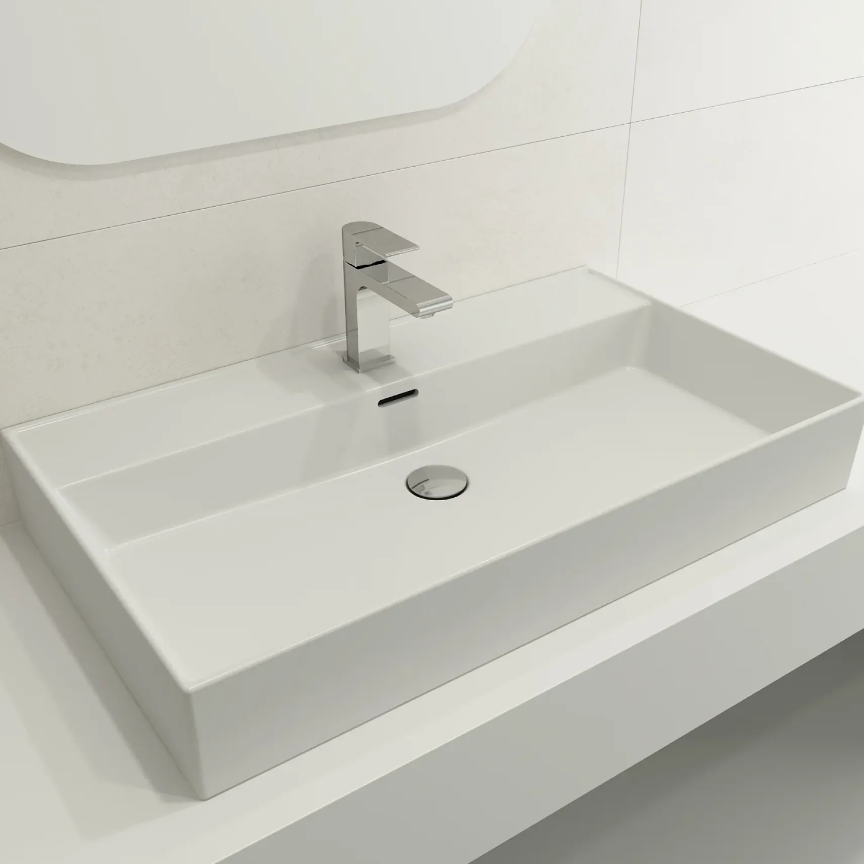 BOCCHI Milano 32" Rectangle Wallmount Fireclay Bathroom Sink, Matte White, Single Faucet Hole, 1377-002-0126