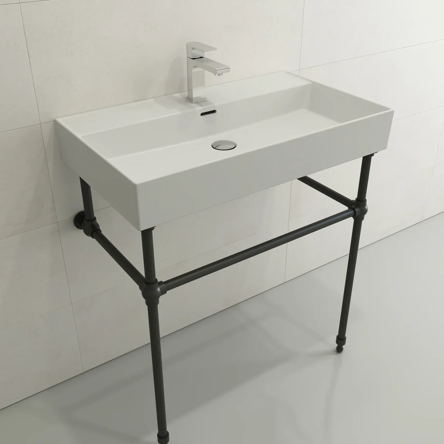 BOCCHI Milano 32" Rectangle Wallmount Fireclay Bathroom Sink, Matte White, Single Faucet Hole, 1377-002-0126