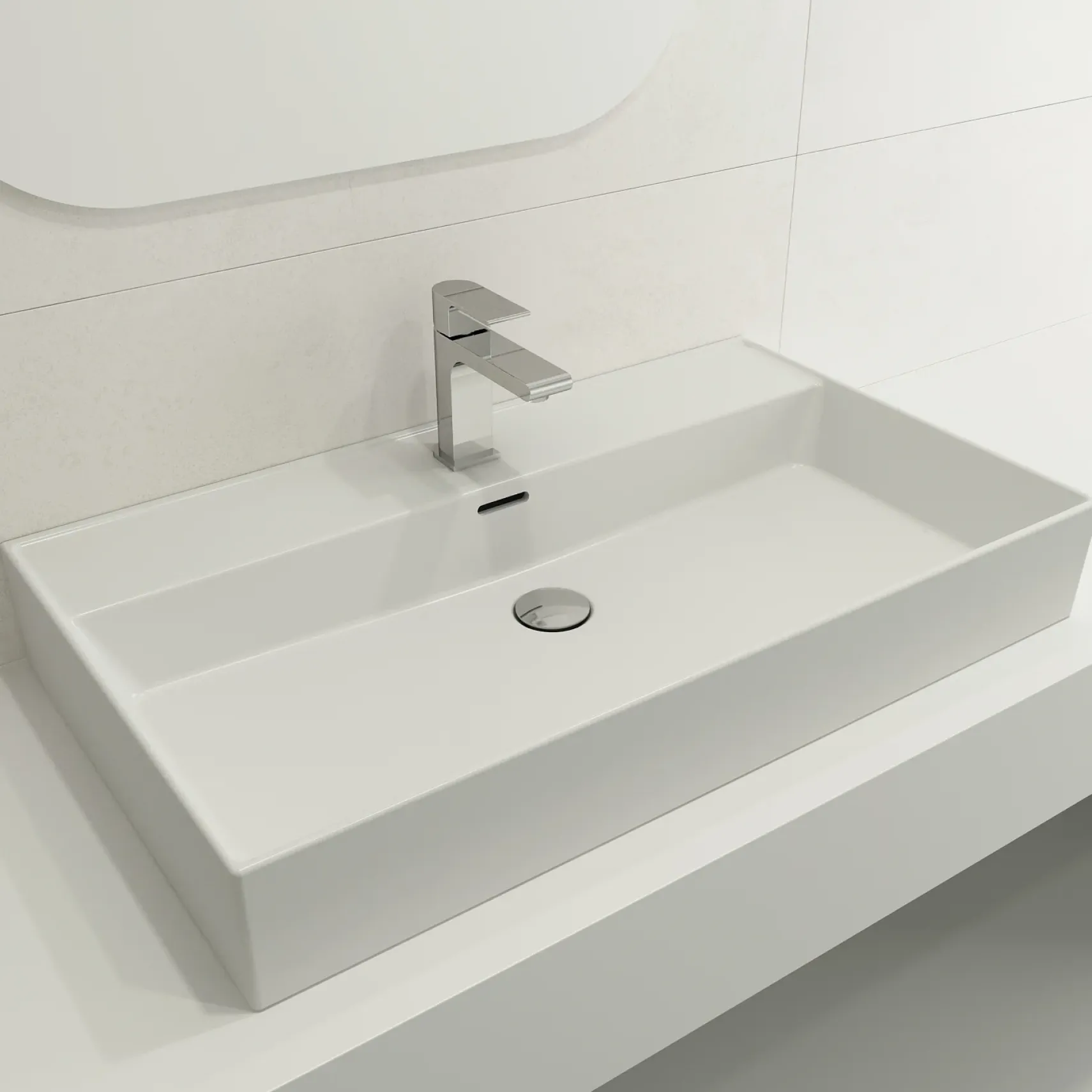 BOCCHI Milano 32" Rectangle Wallmount Fireclay Bathroom Sink, Matte White, Single Faucet Hole, 1377-002-0126