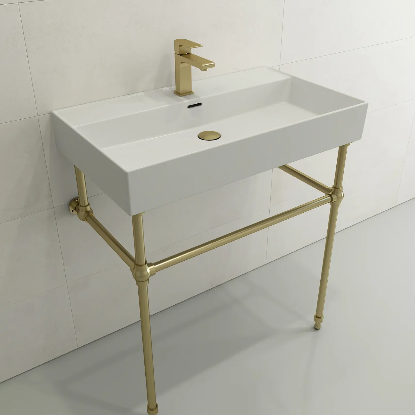 BOCCHI Milano 32" Rectangle Wallmount Fireclay Bathroom Sink, Matte White, Single Faucet Hole, 1377-002-0126