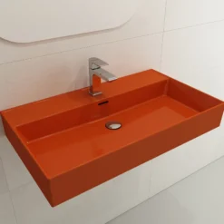 BOCCHI Milano 32" Rectangle Wallmount Fireclay Bathroom Sink, Orange, Single Faucet Hole, 1377-012-0126