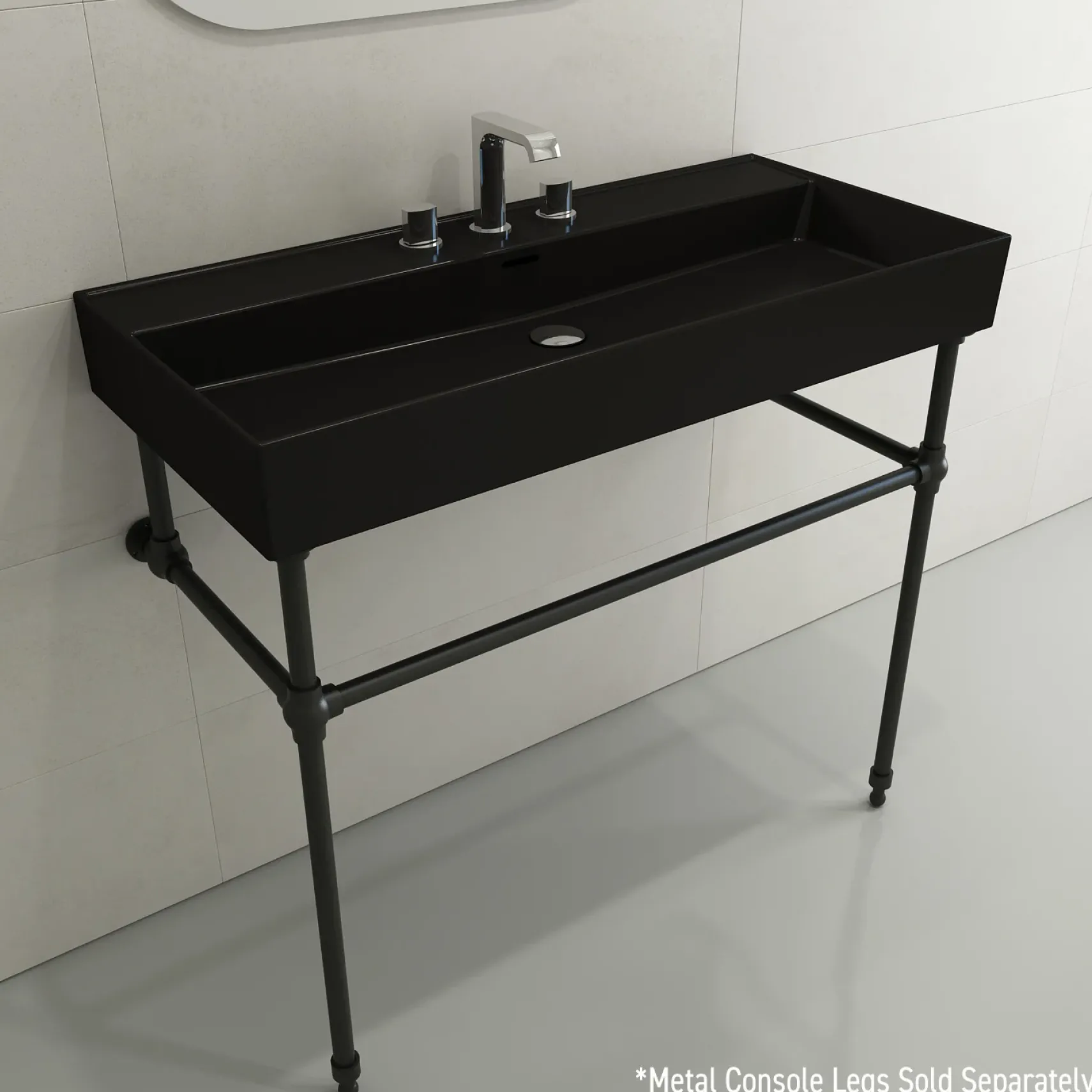 BOCCHI Milano 40" Rectangle Wallmount Fireclay Bathroom Sink, Matte Black, 3 Faucet Hole, 1378-004-0127