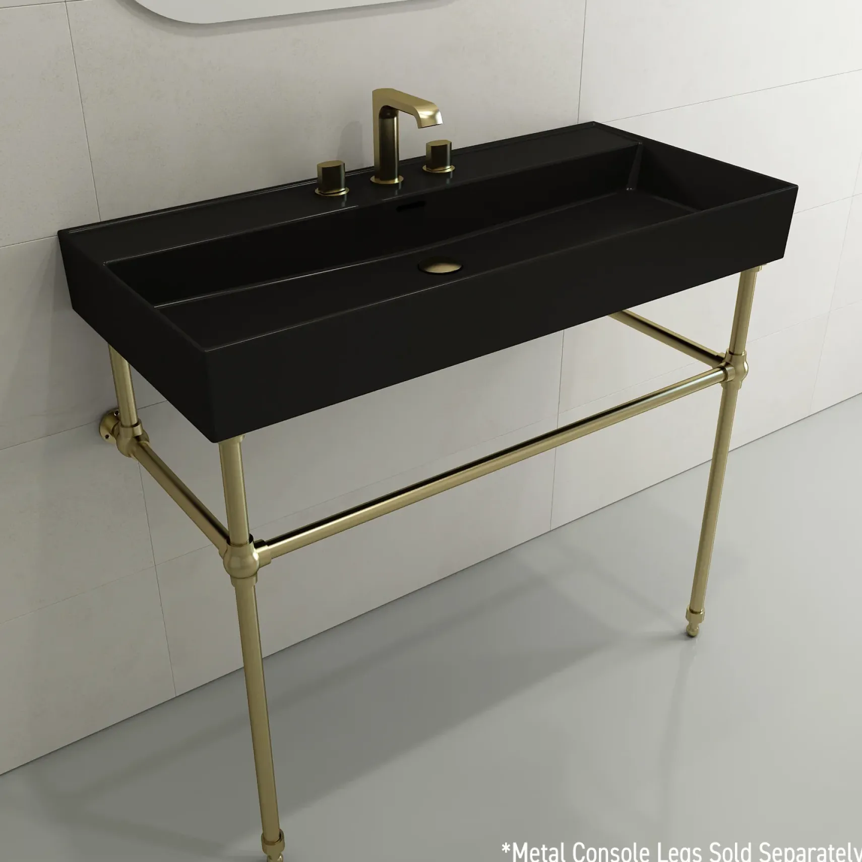 BOCCHI Milano 40" Rectangle Wallmount Fireclay Bathroom Sink, Matte Black, 3 Faucet Hole, 1378-004-0127