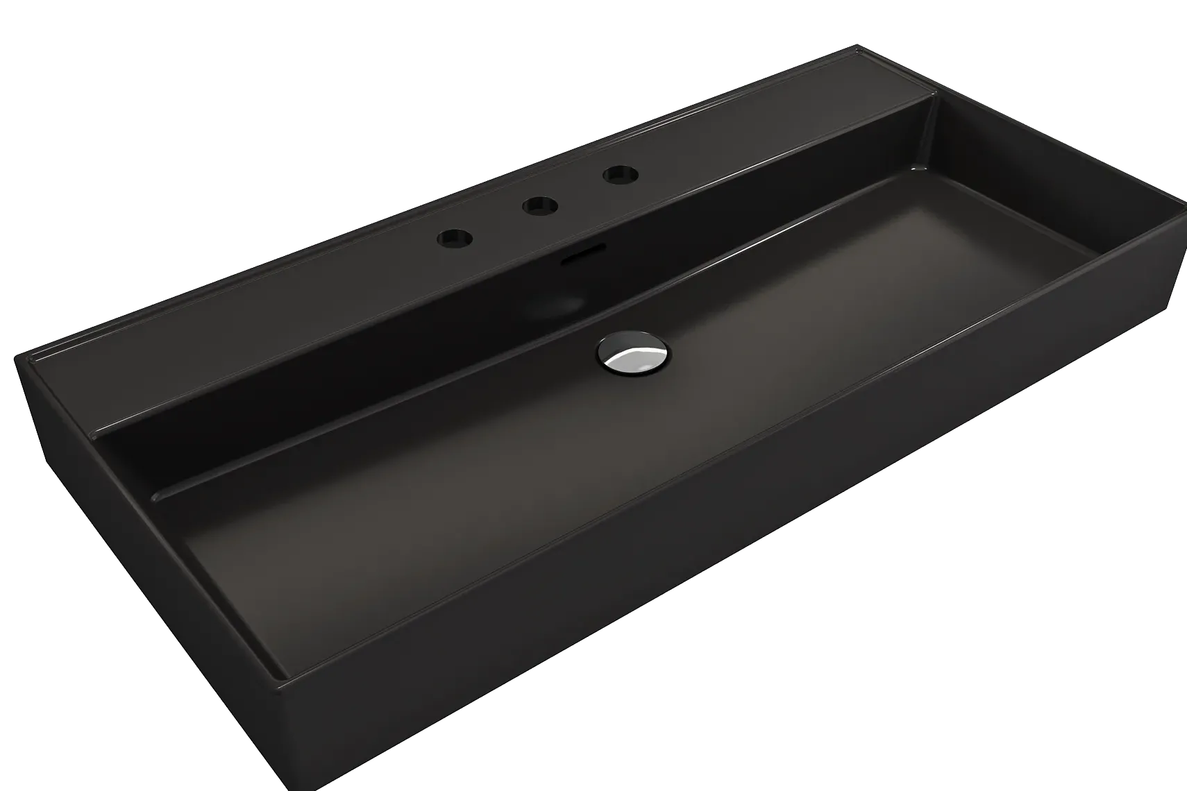 BOCCHI Milano 40" Rectangle Wallmount Fireclay Bathroom Sink, Matte Black, 3 Faucet Hole, 1378-004-0127