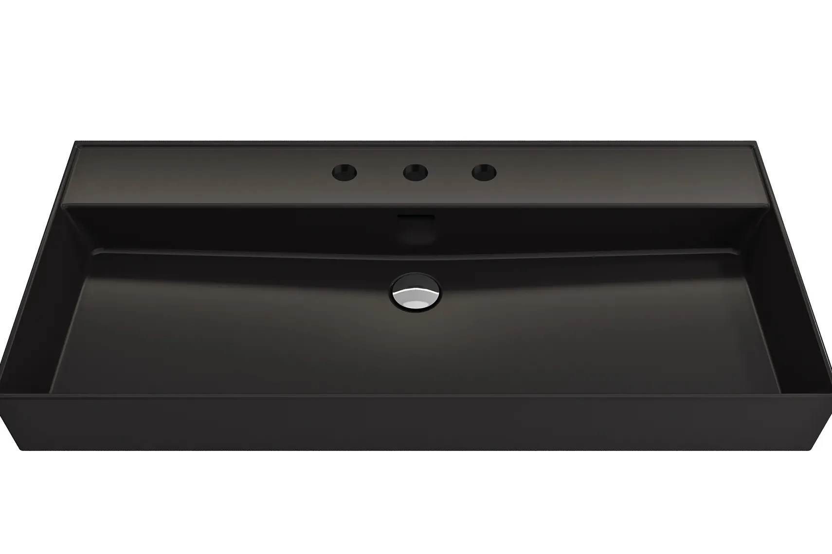 BOCCHI Milano 40" Rectangle Wallmount Fireclay Bathroom Sink, Matte Black, 3 Faucet Hole, 1378-004-0127