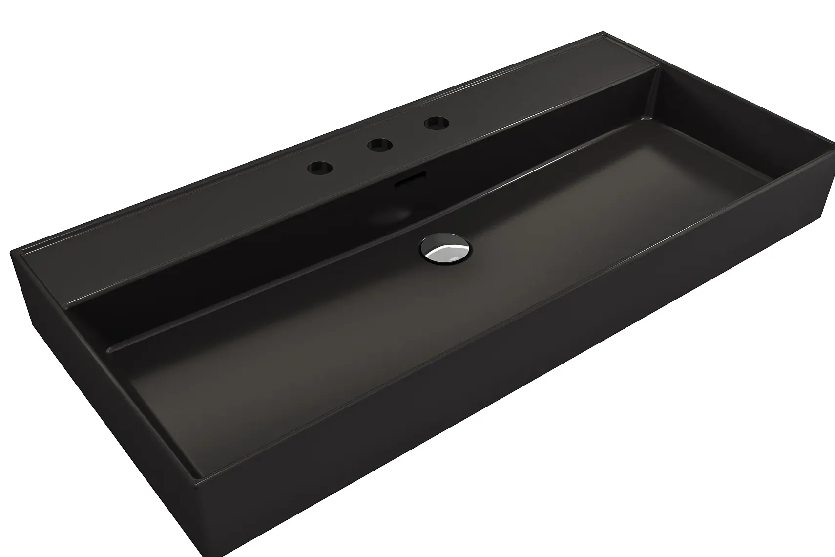 BOCCHI Milano 40" Rectangle Wallmount Fireclay Bathroom Sink, Matte Black, 3 Faucet Hole, 1378-004-0127