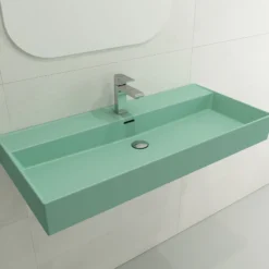 BOCCHI Milano 40" Rectangle Wallmount Fireclay Bathroom Sink, Matte Mint Green, Single Faucet Hole, 1378-033-0126