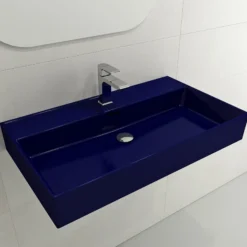 BOCCHI Milano 32" Rectangle Wallmount Fireclay Bathroom Sink, Sapphire Blue, Single Faucet Hole, 1377-010-0126
