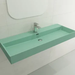 BOCCHI Milano 48" Rectangle Wallmount Fireclay Bathroom Sink, Matte Mint Green, Single Faucet Hole, 1394-033-0126
