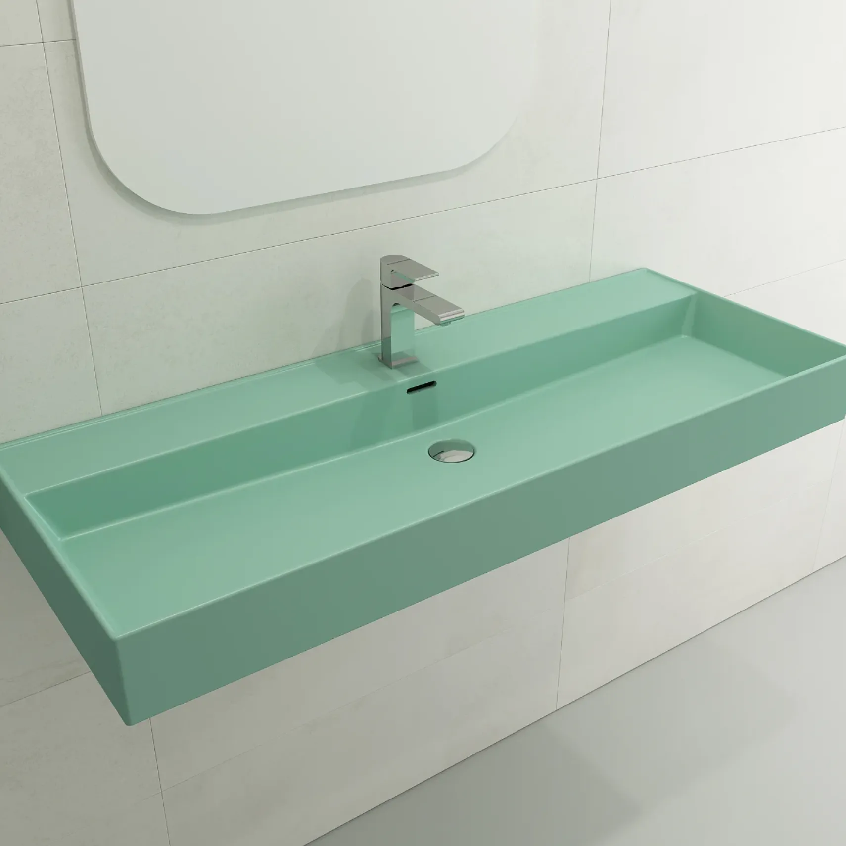 BOCCHI Milano 48" Rectangle Wallmount Fireclay Bathroom Sink, Matte Mint Green, Single Faucet Hole, 1394-033-0126