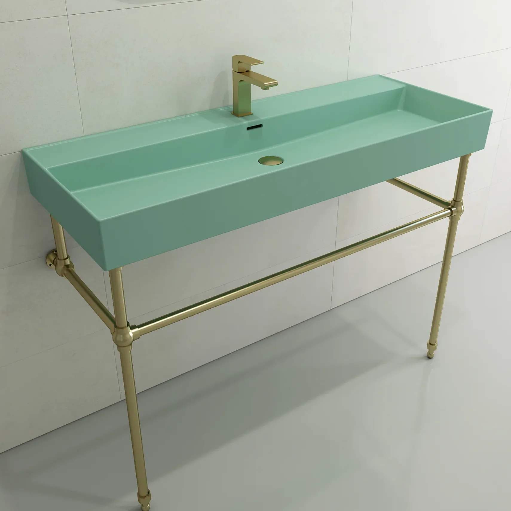 BOCCHI Milano 48" Rectangle Wallmount Fireclay Bathroom Sink, Matte Mint Green, Single Faucet Hole, 1394-033-0126