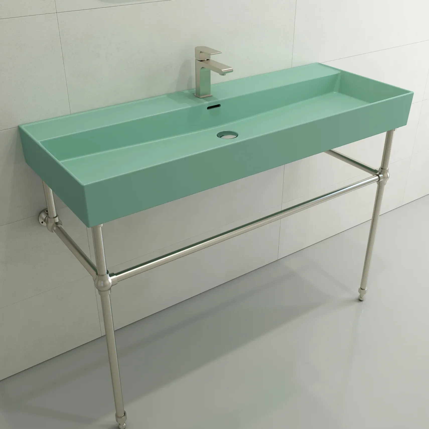 BOCCHI Milano 48" Rectangle Wallmount Fireclay Bathroom Sink, Matte Mint Green, Single Faucet Hole, 1394-033-0126
