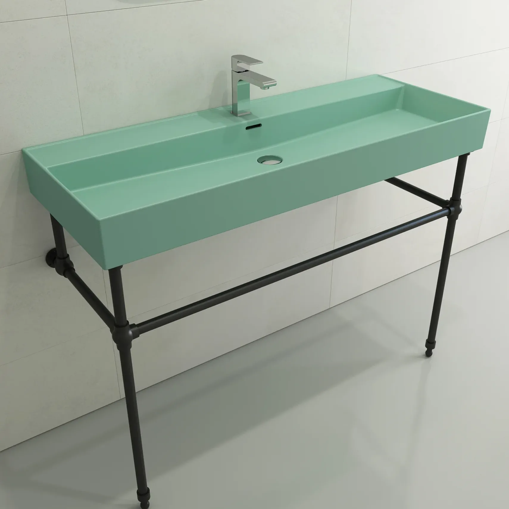 BOCCHI Milano 48" Rectangle Wallmount Fireclay Bathroom Sink, Matte Mint Green, Single Faucet Hole, 1394-033-0126