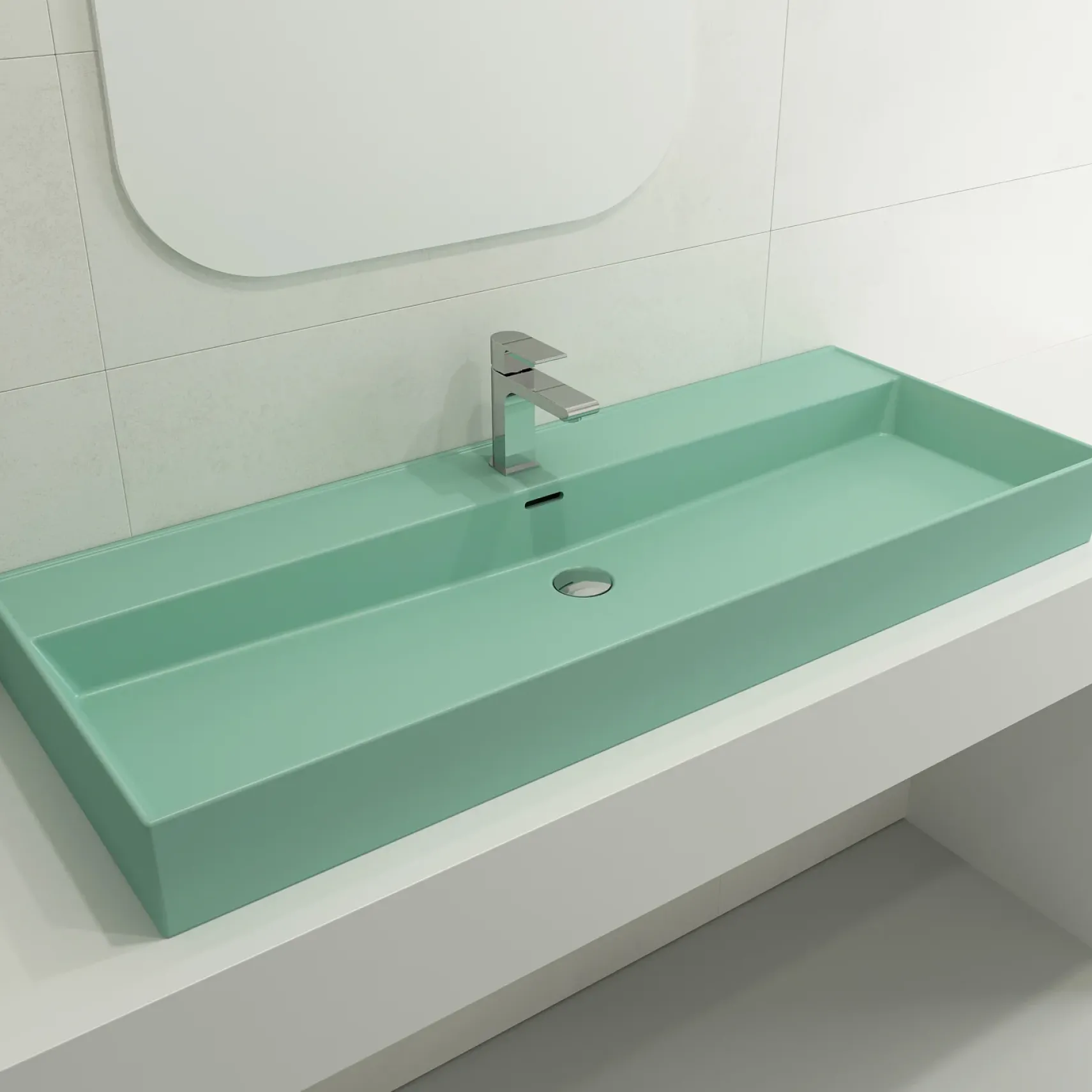 BOCCHI Milano 48" Rectangle Wallmount Fireclay Bathroom Sink, Matte Mint Green, Single Faucet Hole, 1394-033-0126