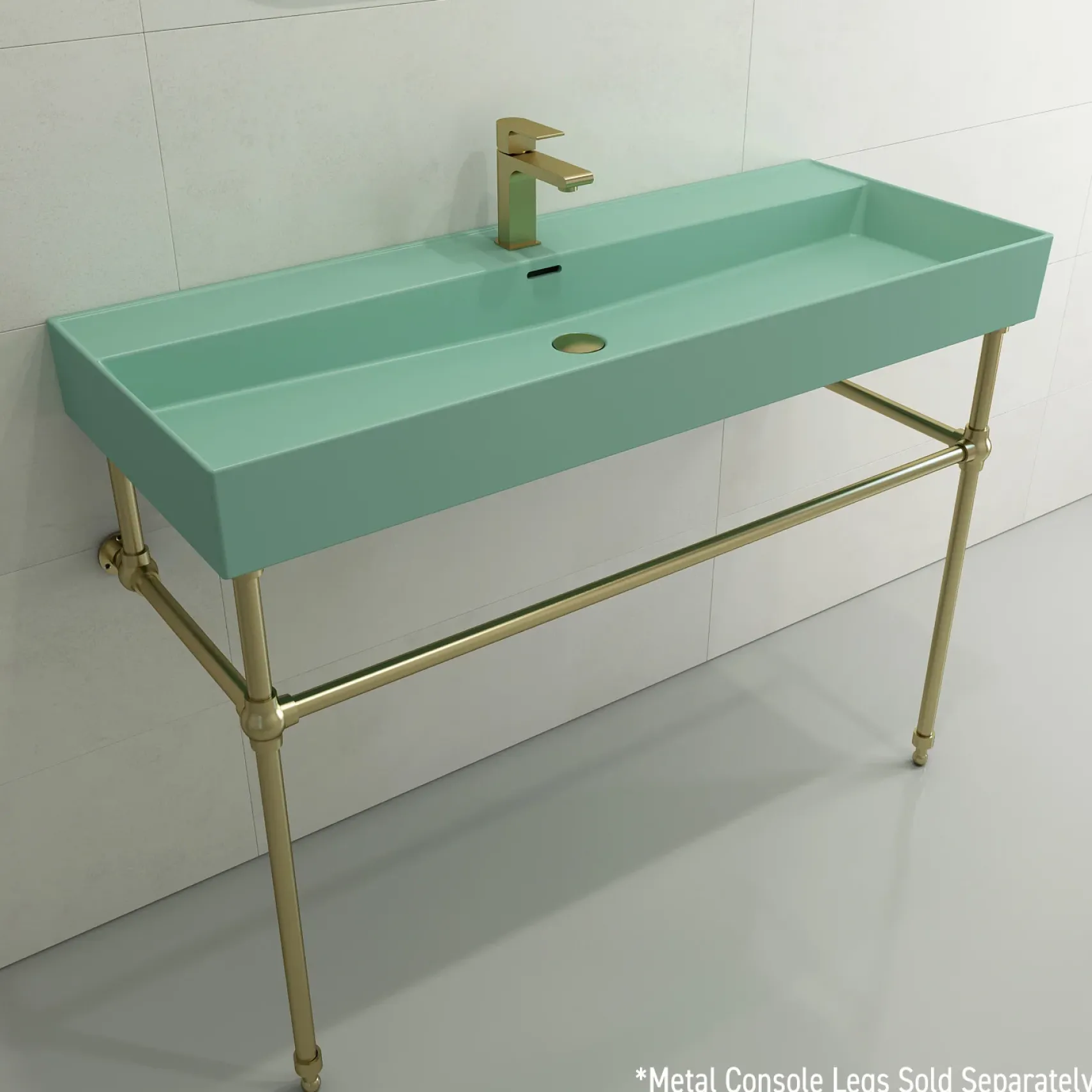 BOCCHI Milano 48" Rectangle Wallmount Fireclay Bathroom Sink, Matte Mint Green, Single Faucet Hole, 1394-033-0126