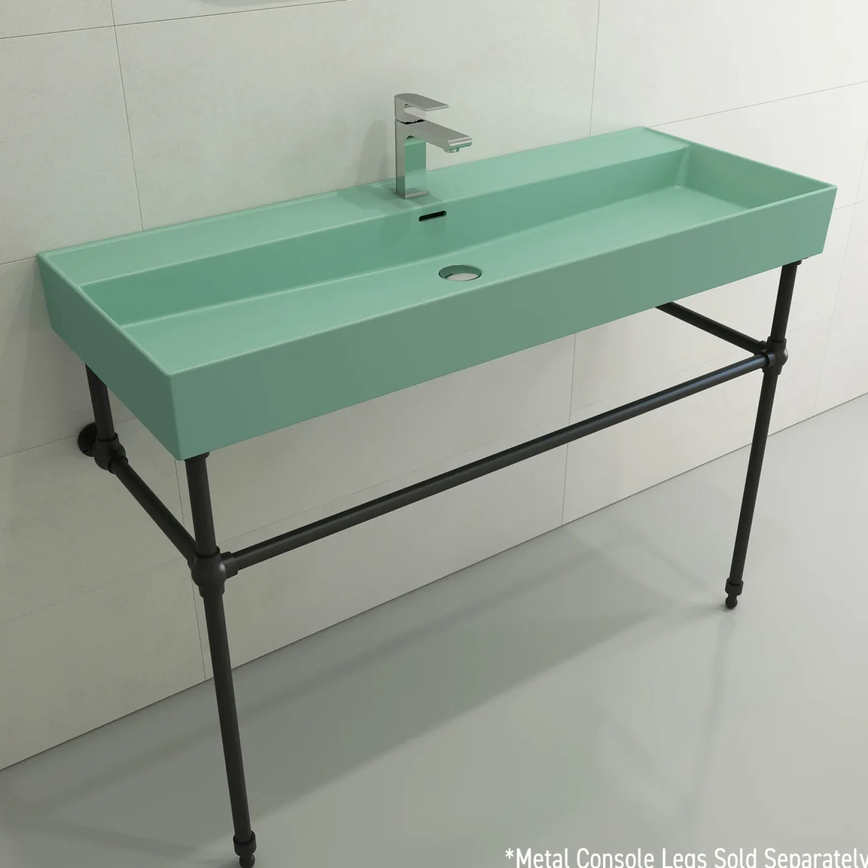 BOCCHI Milano 48" Rectangle Wallmount Fireclay Bathroom Sink, Matte Mint Green, Single Faucet Hole, 1394-033-0126
