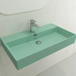 BOCCHI Milano 32" Rectangle Wallmount Fireclay Bathroom Sink, Matte Mint Green, Single Faucet Hole, 1377-033-0126