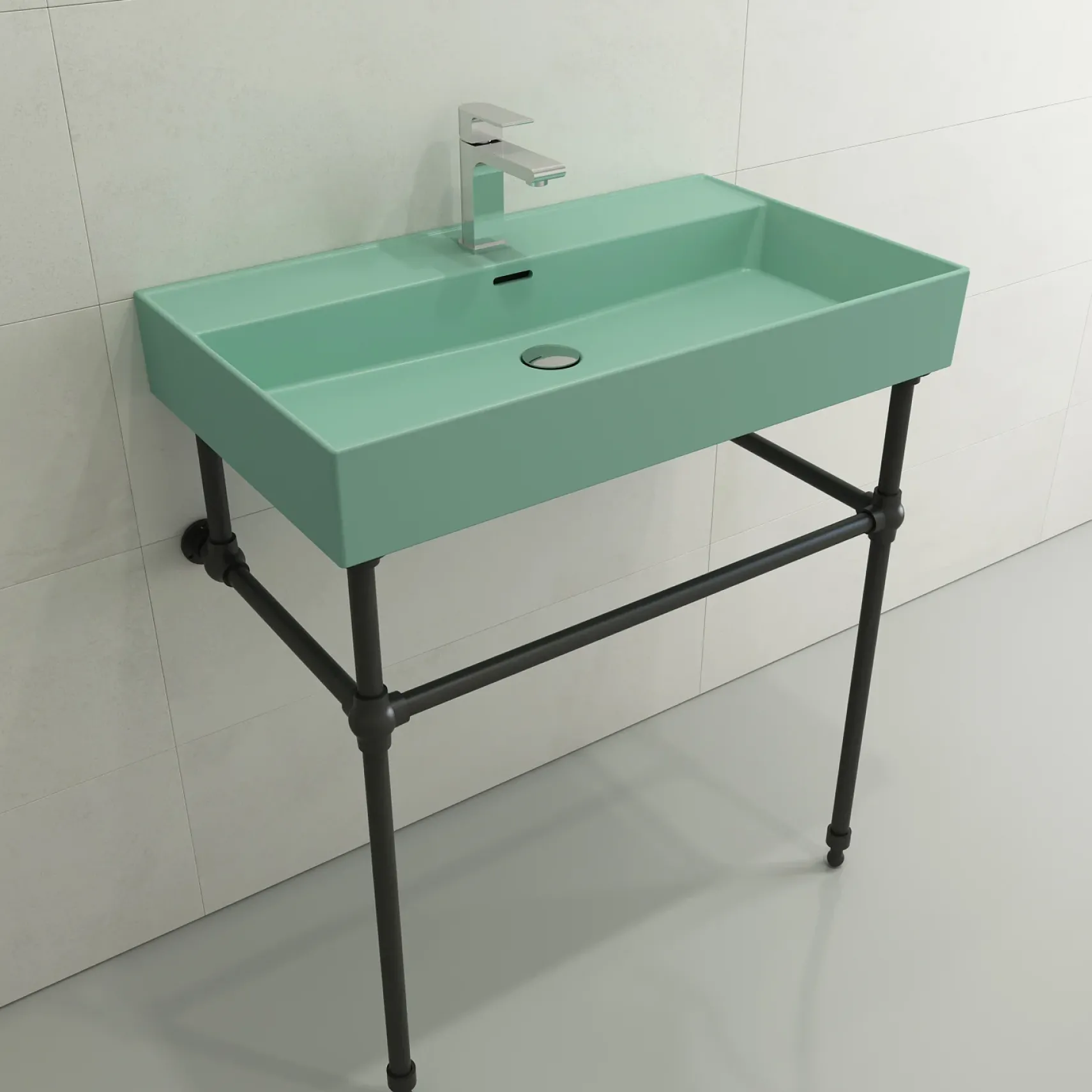 BOCCHI Milano 32" Rectangle Wallmount Fireclay Bathroom Sink, Matte Mint Green, Single Faucet Hole, 1377-033-0126