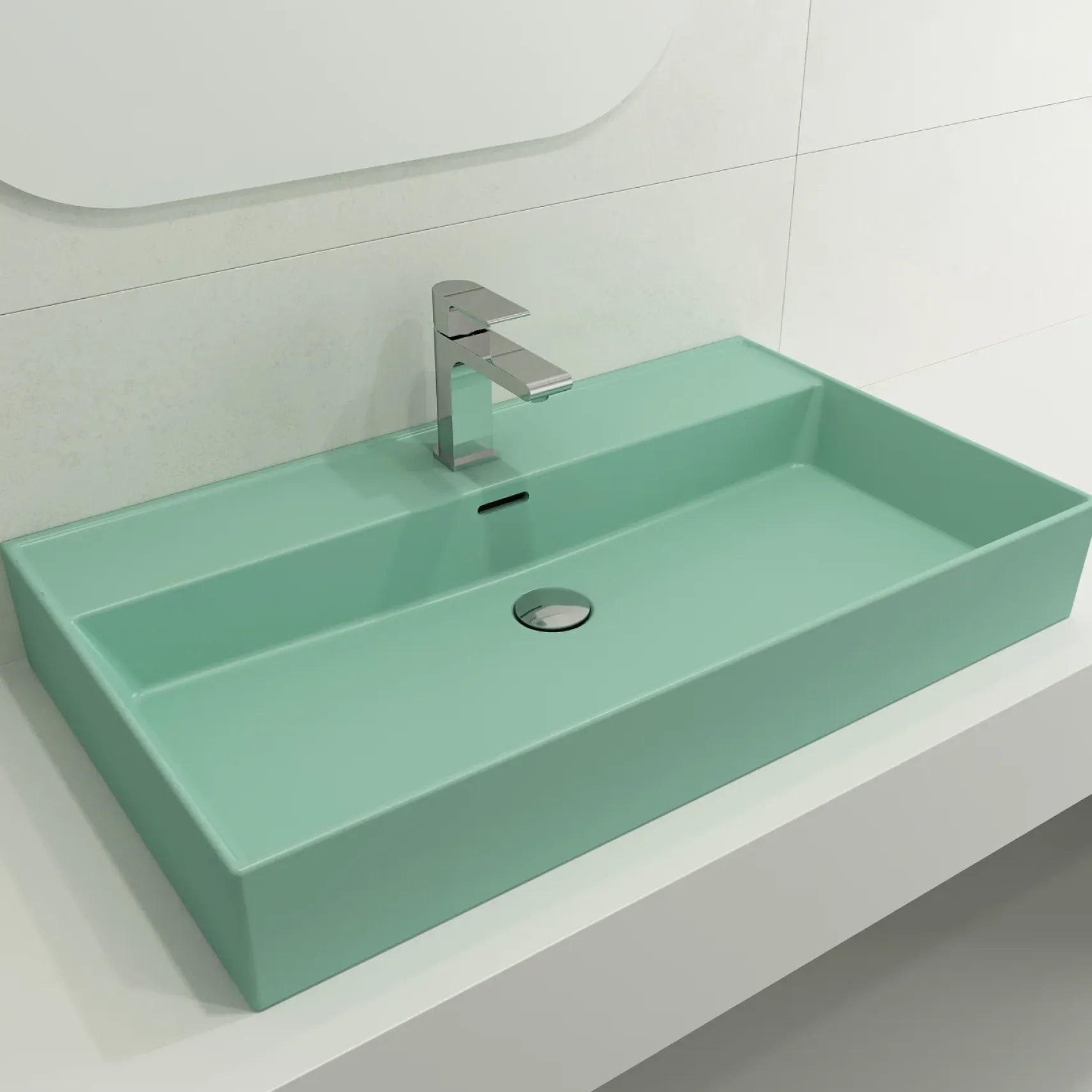BOCCHI Milano 32" Rectangle Wallmount Fireclay Bathroom Sink, Matte Mint Green, Single Faucet Hole, 1377-033-0126