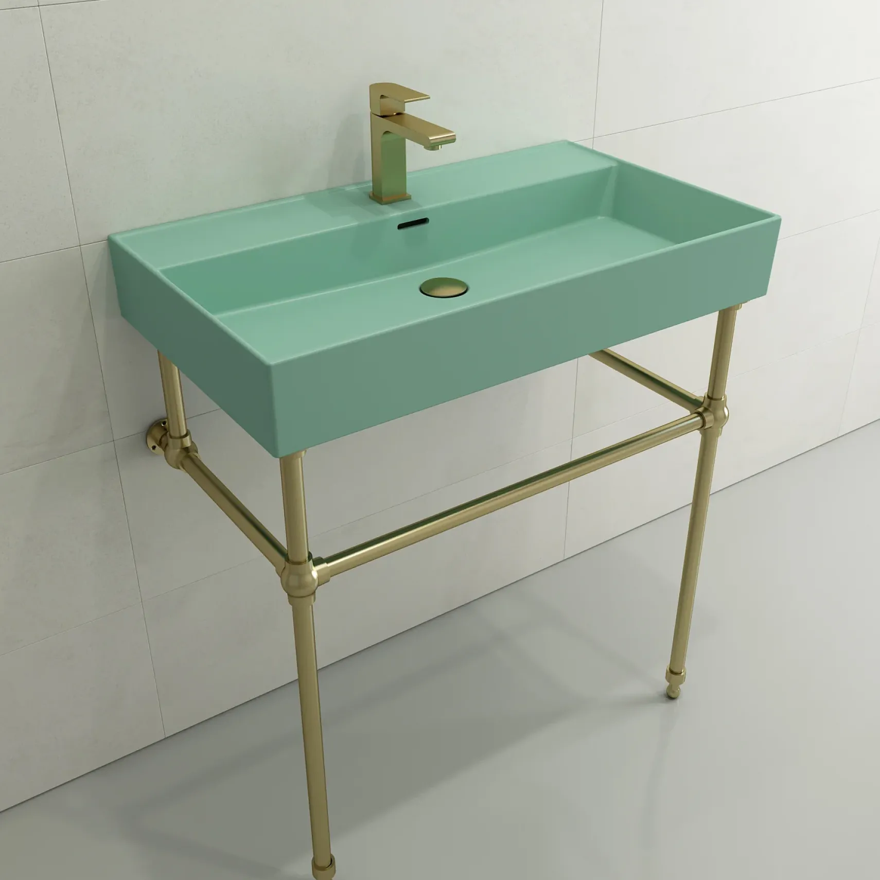 BOCCHI Milano 32" Rectangle Wallmount Fireclay Bathroom Sink, Matte Mint Green, Single Faucet Hole, 1377-033-0126