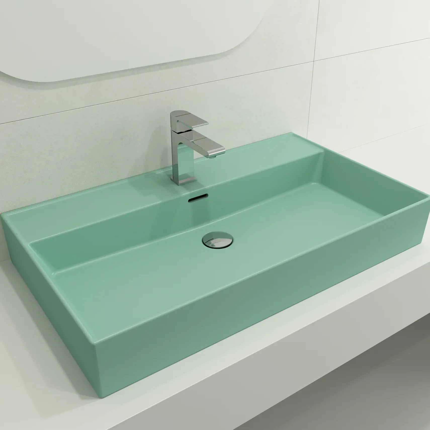 BOCCHI Milano 32" Rectangle Wallmount Fireclay Bathroom Sink, Matte Mint Green, Single Faucet Hole, 1377-033-0126