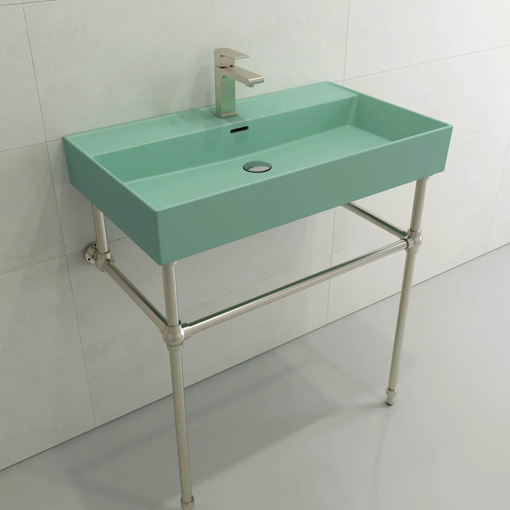 BOCCHI Milano 32" Rectangle Wallmount Fireclay Bathroom Sink, Matte Mint Green, Single Faucet Hole, 1377-033-0126