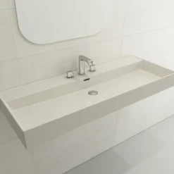 BOCCHI Milano 48" Rectangle Wallmount Fireclay Bathroom Sink, Biscuit, 3 Faucet Hole, 1394-014-0127