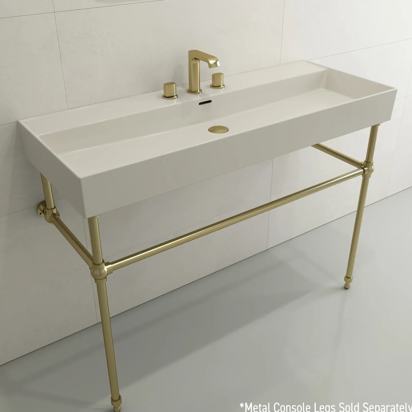 BOCCHI Milano 48" Rectangle Wallmount Fireclay Bathroom Sink, Biscuit, 3 Faucet Hole, 1394-014-0127