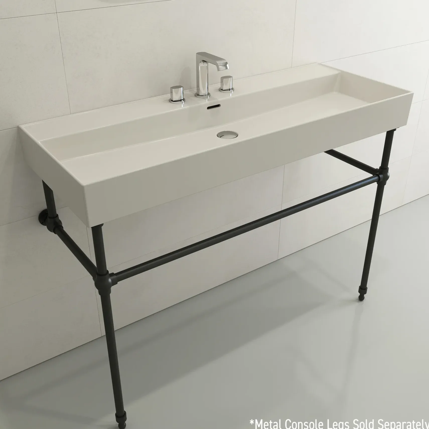 BOCCHI Milano 48" Rectangle Wallmount Fireclay Bathroom Sink, Biscuit, 3 Faucet Hole, 1394-014-0127