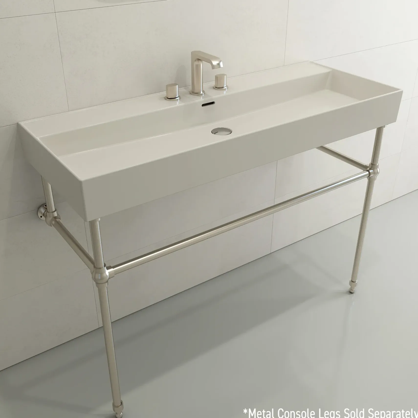 BOCCHI Milano 48" Rectangle Wallmount Fireclay Bathroom Sink, Biscuit, 3 Faucet Hole, 1394-014-0127
