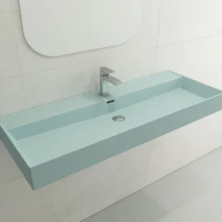 BOCCHI Milano 48" Rectangle Wallmount Fireclay Bathroom Sink, Matte Ice Blue, Single Faucet Hole, 1394-029-0126