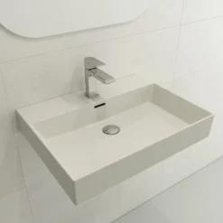 BOCCHI Milano 24" Rectangle Wallmount Fireclay Bathroom Sink, Biscuit, Single Faucet Hole, 1376-014-0126
