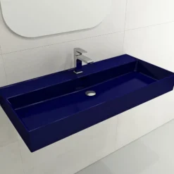 BOCCHI Milano 40" Rectangle Wallmount Fireclay Bathroom Sink, Sapphire Blue, Single Faucet Hole, 1378-010-0126