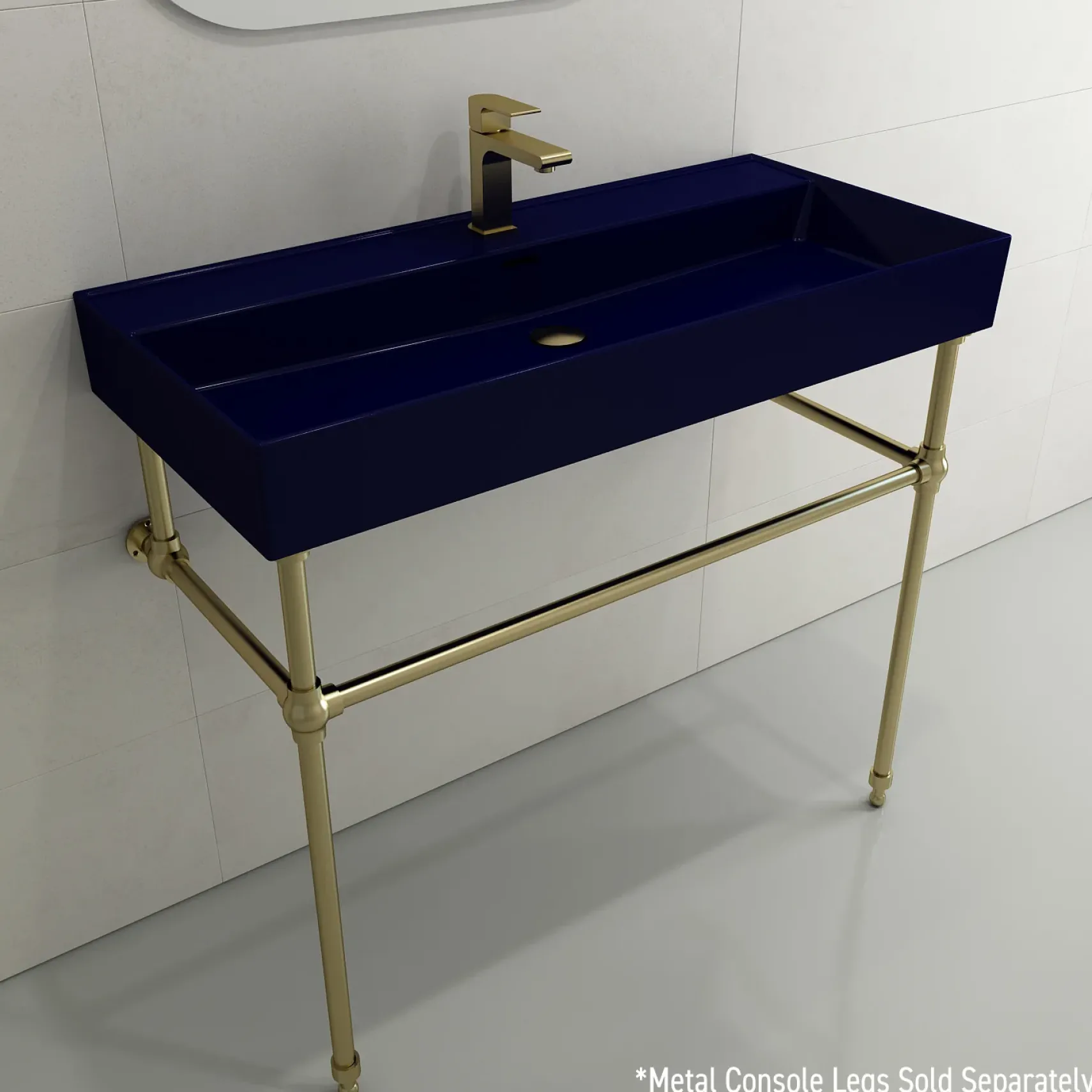 BOCCHI Milano 40" Rectangle Wallmount Fireclay Bathroom Sink, Sapphire Blue, Single Faucet Hole, 1378-010-0126