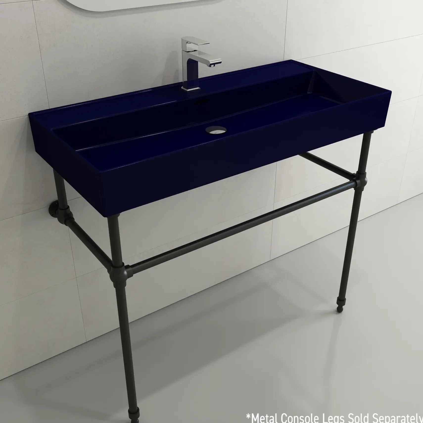 BOCCHI Milano 40" Rectangle Wallmount Fireclay Bathroom Sink, Sapphire Blue, Single Faucet Hole, 1378-010-0126