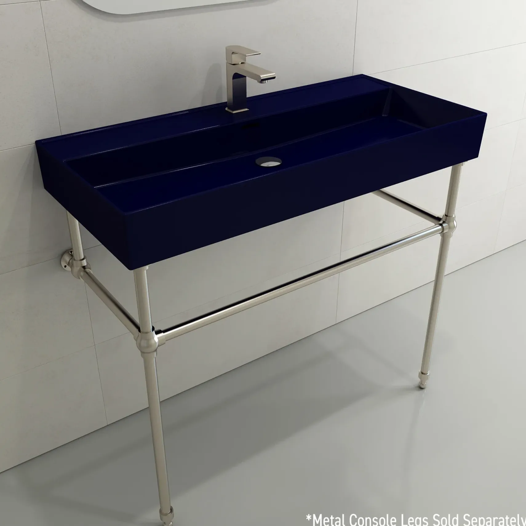 BOCCHI Milano 40" Rectangle Wallmount Fireclay Bathroom Sink, Sapphire Blue, Single Faucet Hole, 1378-010-0126