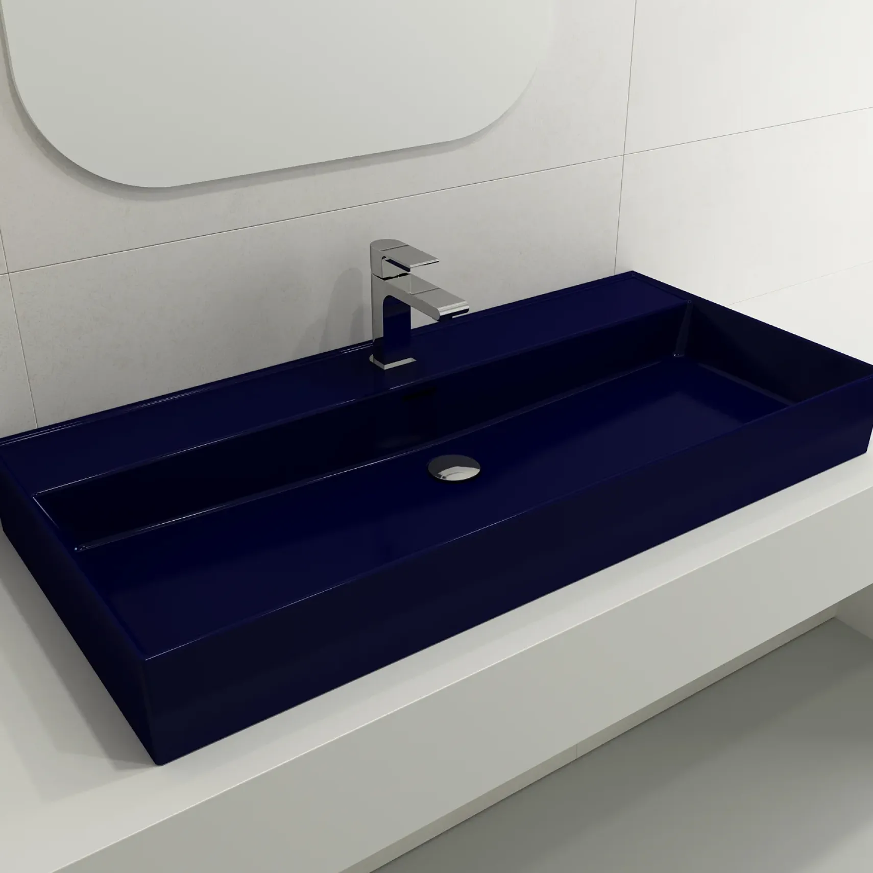 BOCCHI Milano 40" Rectangle Wallmount Fireclay Bathroom Sink, Sapphire Blue, Single Faucet Hole, 1378-010-0126