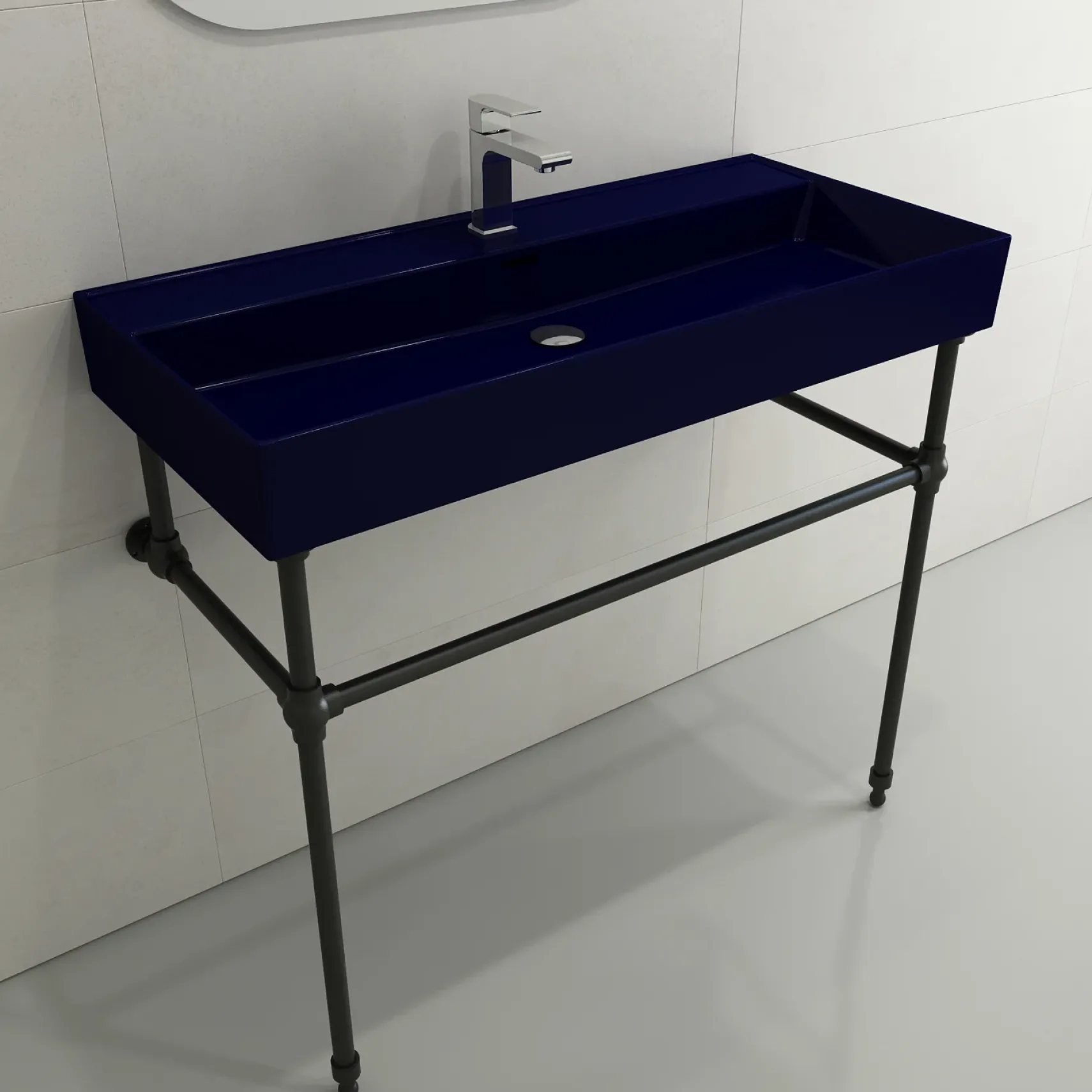 BOCCHI Milano 40" Rectangle Wallmount Fireclay Bathroom Sink, Sapphire Blue, Single Faucet Hole, 1378-010-0126