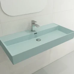 BOCCHI Milano 40" Rectangle Wallmount Fireclay Bathroom Sink, Matte Ice Blue, Single Faucet Hole, 1378-029-0126