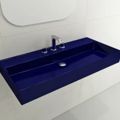 BOCCHI Milano 40" Rectangle Wallmount Fireclay Bathroom Sink, Sapphire Blue, 3 Faucet Hole, 1378-010-0127