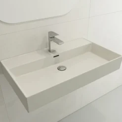 BOCCHI Milano 32" Rectangle Wallmount Fireclay Bathroom Sink, Biscuit, Single Faucet Hole, 1377-014-0126
