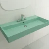BOCCHI Milano 40" Rectangle Wallmount Fireclay Bathroom Sink, Matte Mint Green, 3 Faucet Hole, 1378-033-0127