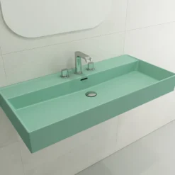 BOCCHI Milano 40" Rectangle Wallmount Fireclay Bathroom Sink, Matte Mint Green, 3 Faucet Hole, 1378-033-0127