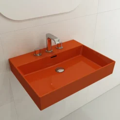 BOCCHI Milano 24" Rectangle Wallmount Fireclay Bathroom Sink, Orange, 3 Faucet Hole, 1376-012-0127
