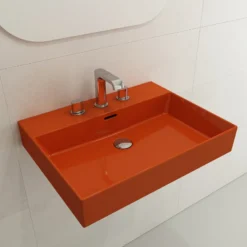 BOCCHI Milano 24" Rectangle Wallmount Fireclay Bathroom Sink, Orange, 3 Faucet Hole, 1376-012-0127