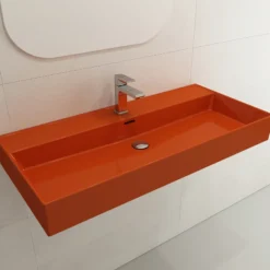 BOCCHI Milano 40" Rectangle Wallmount Fireclay Bathroom Sink, Orange, Single Faucet Hole, 1378-012-0126