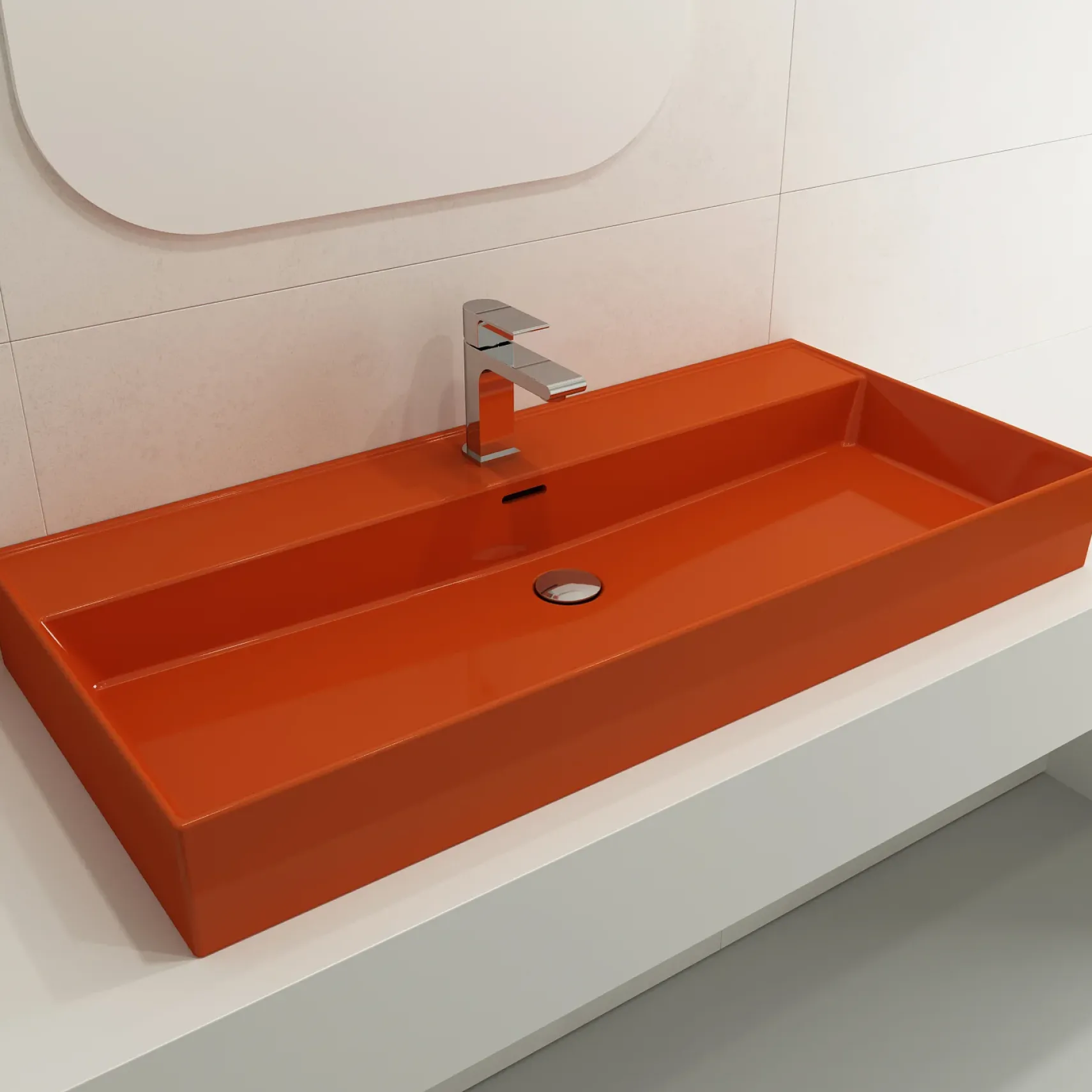 BOCCHI Milano 40" Rectangle Wallmount Fireclay Bathroom Sink, Orange, Single Faucet Hole, 1378-012-0126
