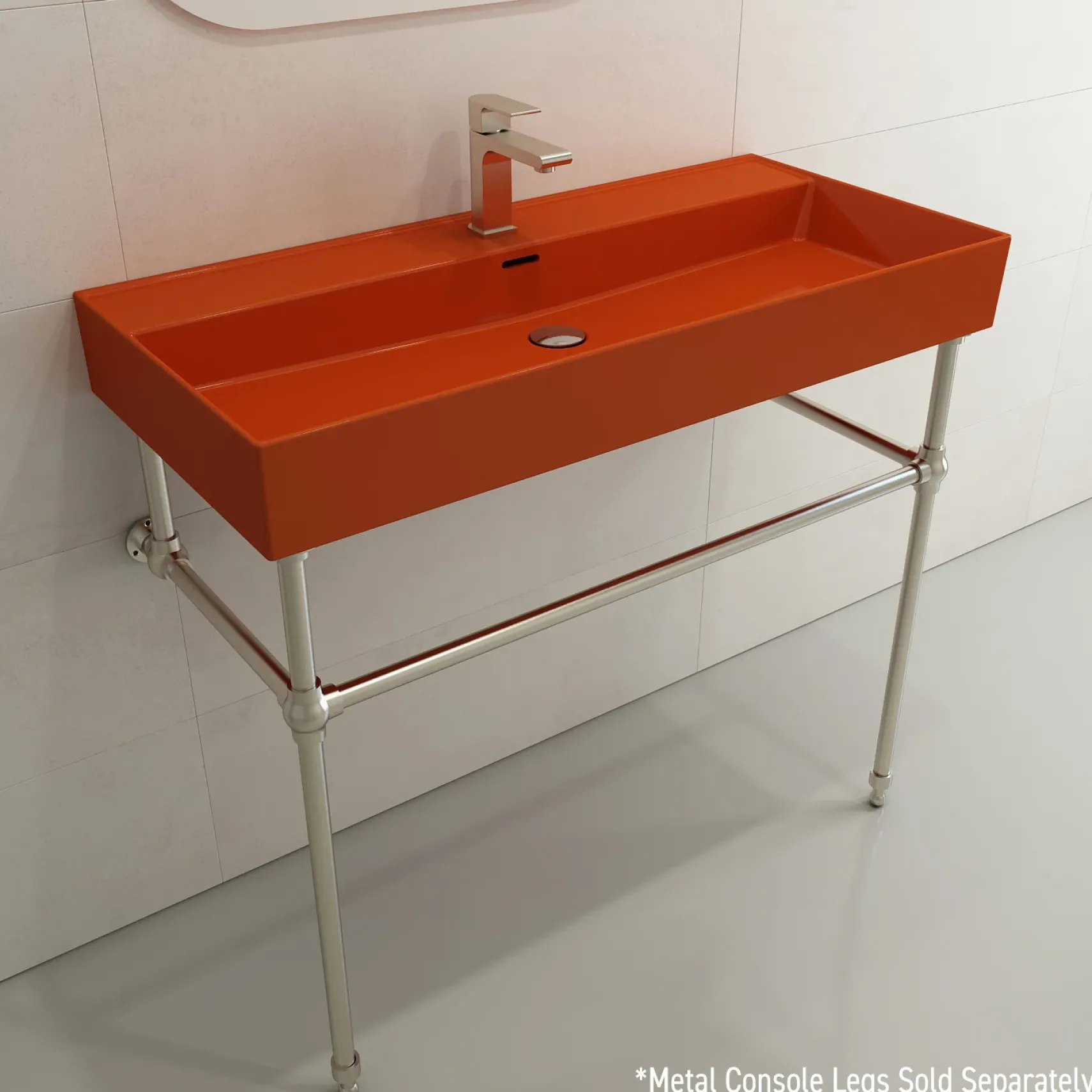 BOCCHI Milano 40" Rectangle Wallmount Fireclay Bathroom Sink, Orange, Single Faucet Hole, 1378-012-0126